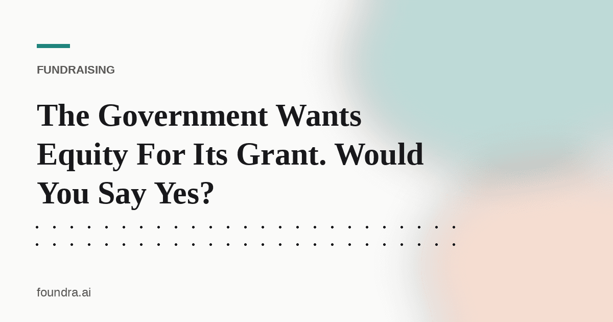 The Government Wants Equity For Its Grant. Would You Say Yes?