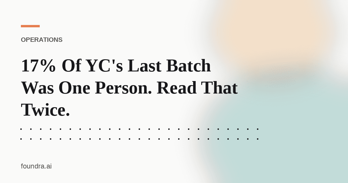 17% Of YC's Last Batch Was One Person. Read That Twice.
